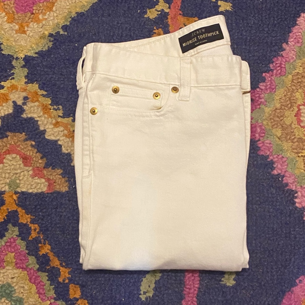Jcrew Mid Rise Toothpick White Jeans
